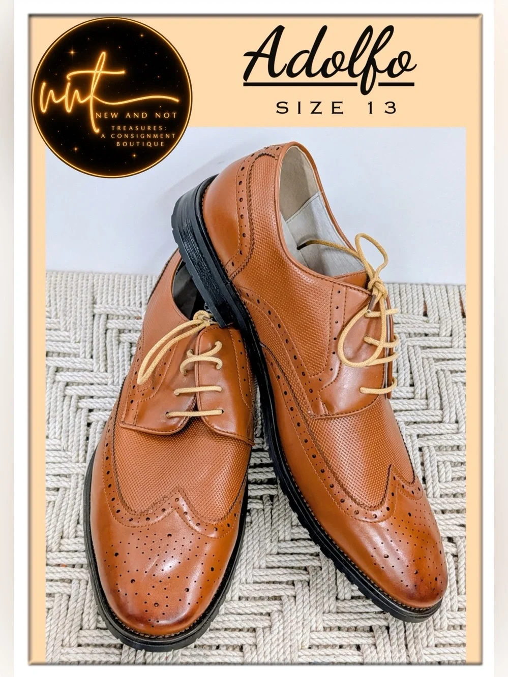 Adolfo Men’s 13 Light Brown Wingtip Brogue Derby Dress Shoes S/BUFALO-1 IOB